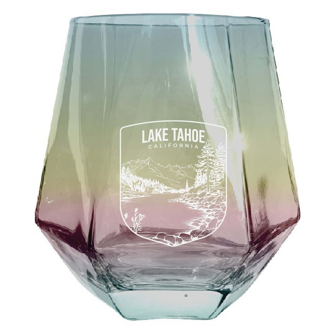 Lake Tahoe California Souvenir Stemless Diamond Wine Glass Engraved 15 oz Image 1