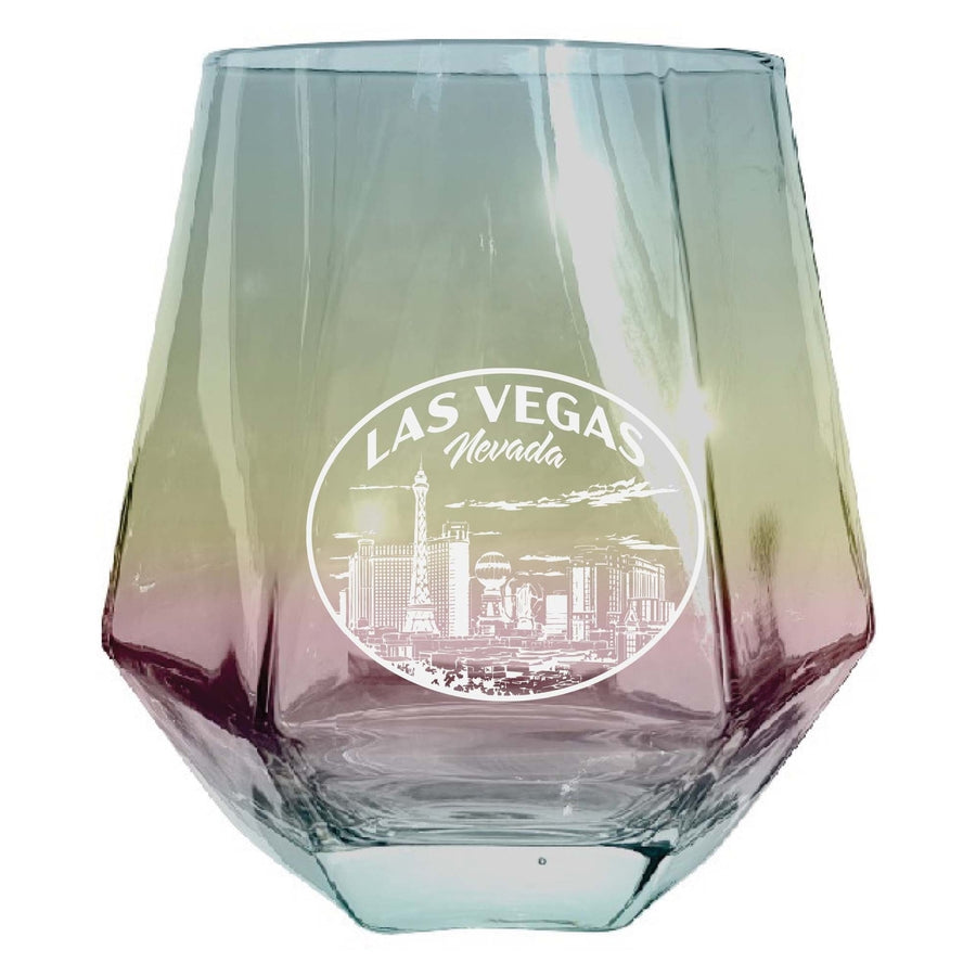 Las Vegas Nevada Souvenir Stemless Diamond Wine Glass Engraved 15 oz Image 1