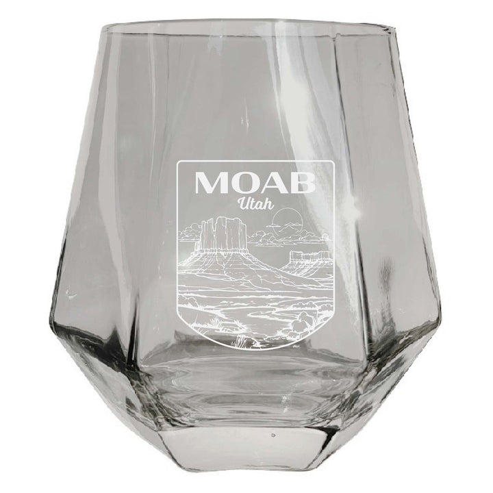 Moab Utah Souvenir Stemless Diamond Wine Glass Engraved 15 oz Image 1