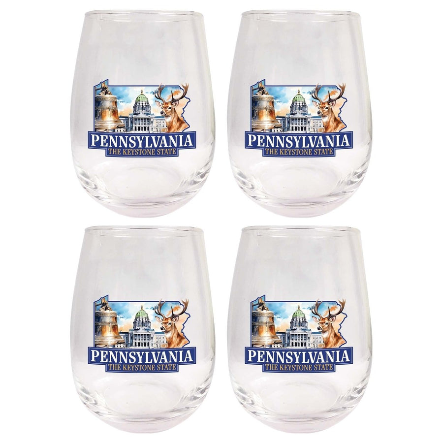 Pennsylvania Design D Souvenir 15 oz Stemless Wine Glass 4-Pack Image 1