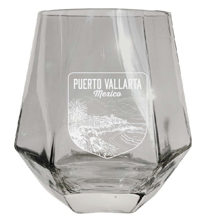 Puerto Vallarta Mexico Souvenir Stemless Diamond Wine Glass Engraved 15 oz Image 1