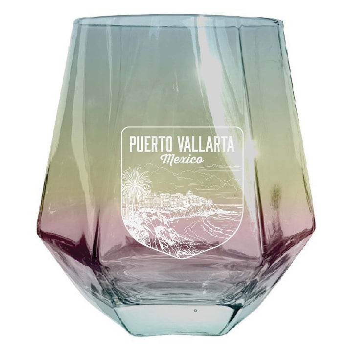 Puerto Vallarta Mexico Souvenir Stemless Diamond Wine Glass Engraved 15 oz Image 3