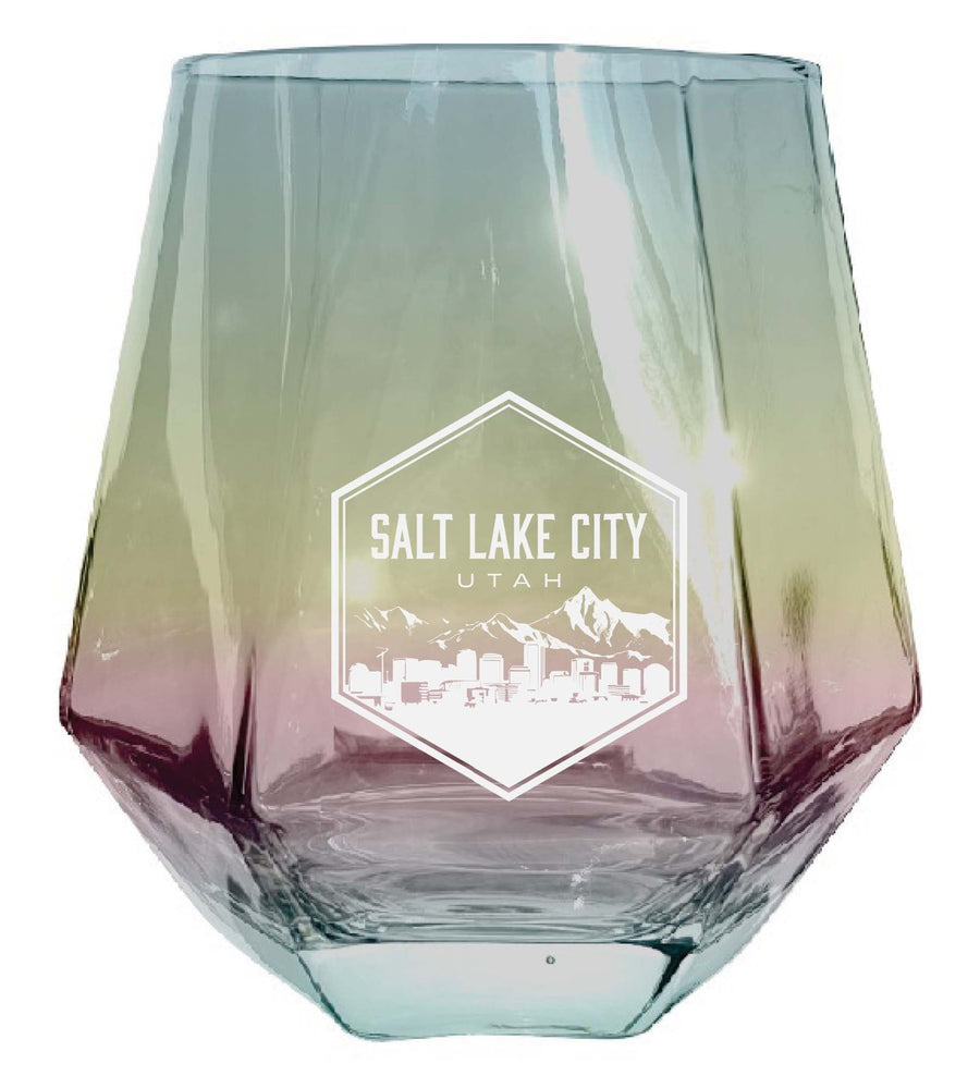 Salt Lake City Utah Souvenir Stemless Diamond Wine Glass Engraved 15 oz Image 1
