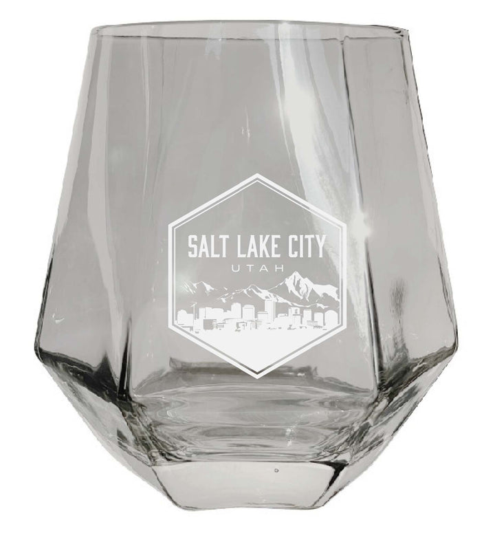 Salt Lake City Utah Souvenir Stemless Diamond Wine Glass Engraved 15 oz Image 1