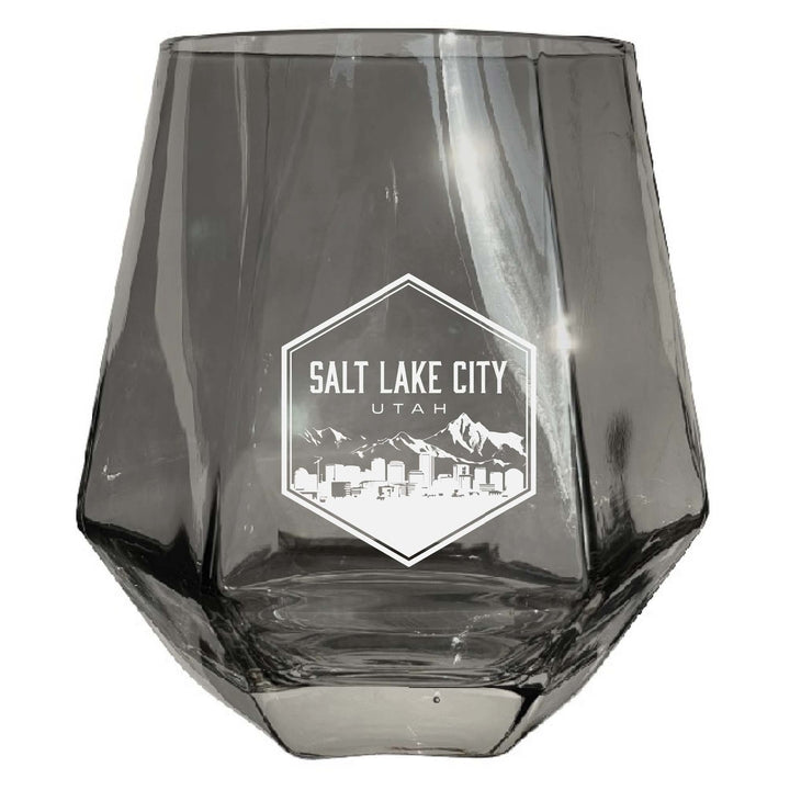 Salt Lake City Utah Souvenir Stemless Diamond Wine Glass Engraved 15 oz Image 3