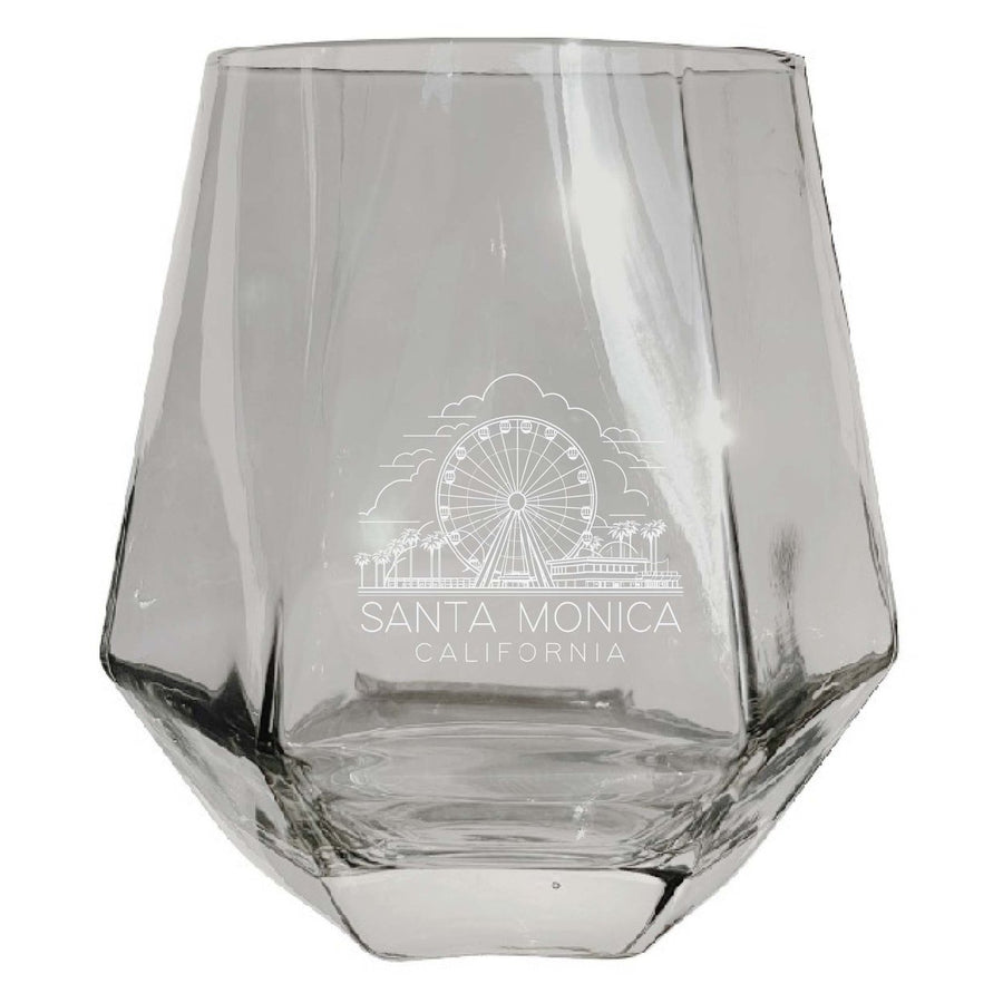 Santa Monica California Souvenir Stemless Diamond Wine Glass Engraved 15 oz Image 1