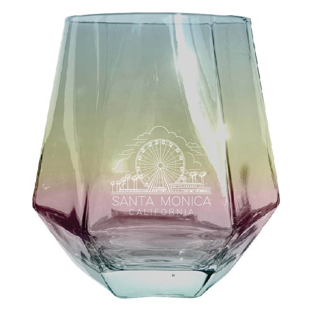 Santa Monica California Souvenir Stemless Diamond Wine Glass Engraved 15 oz Image 2