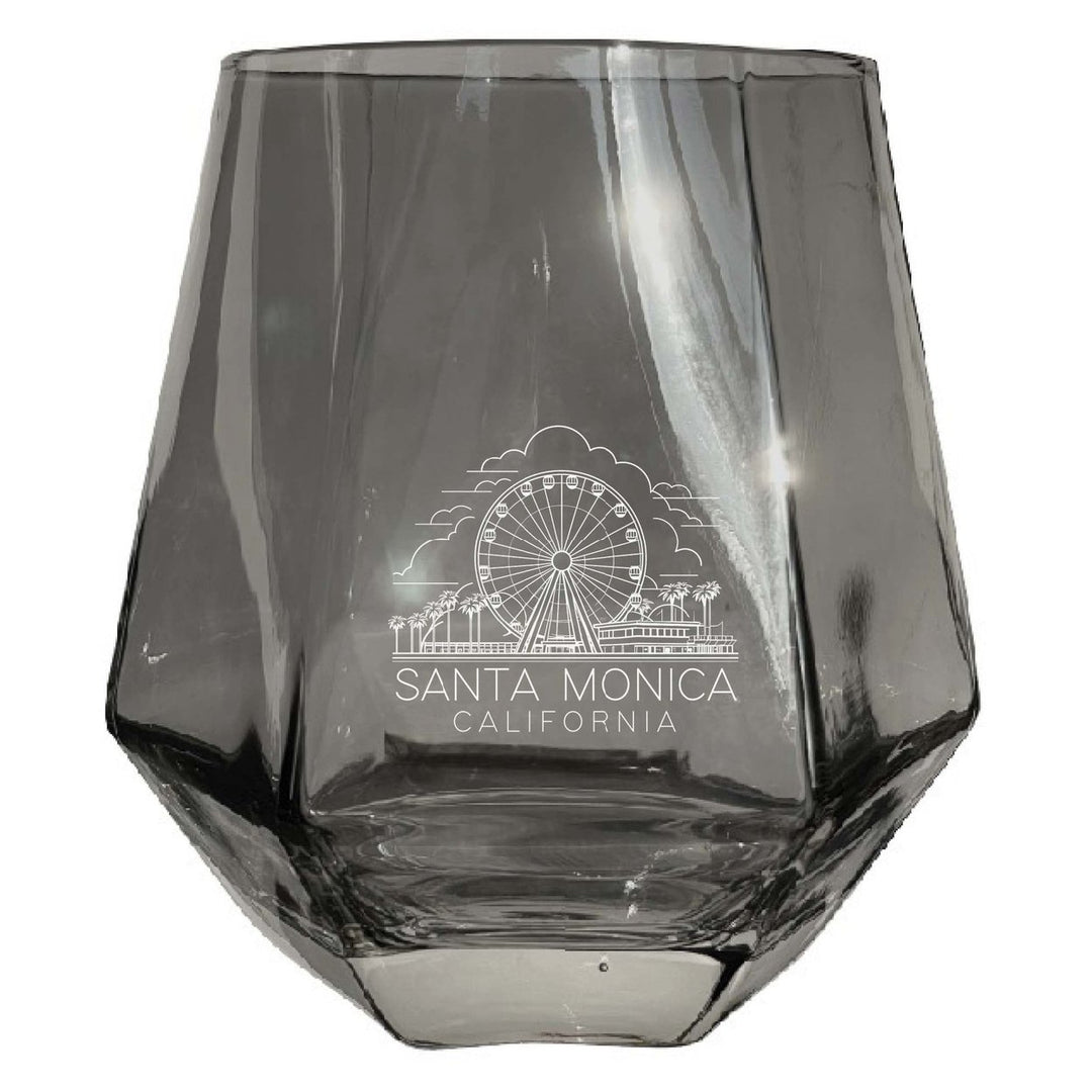 Santa Monica California Souvenir Stemless Diamond Wine Glass Engraved 15 oz Image 1