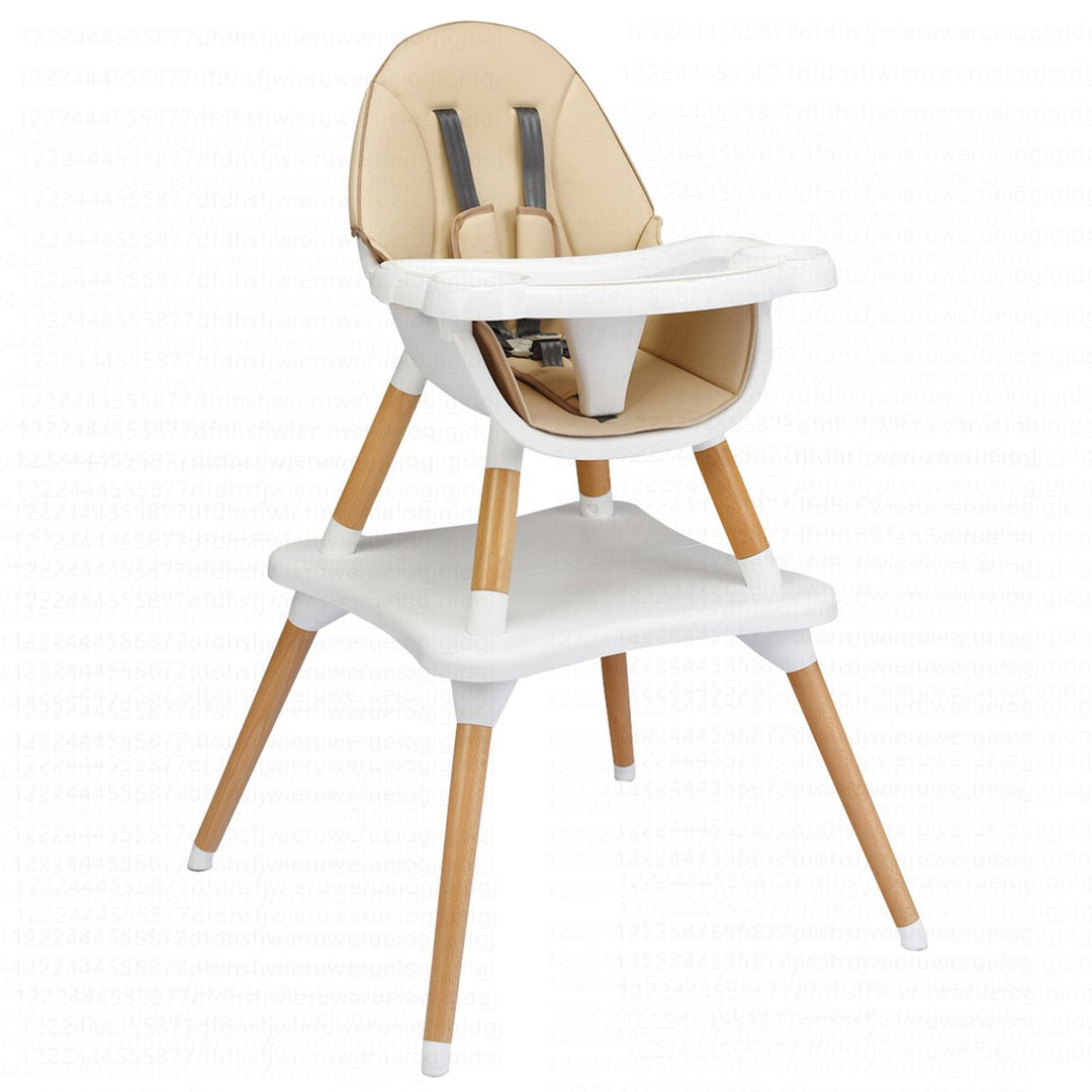 Babyjoy 5-in-1 Baby High Chair Infant Wooden Convertible Chair w/5-Point Seat Belt GrayKhaki Image 1