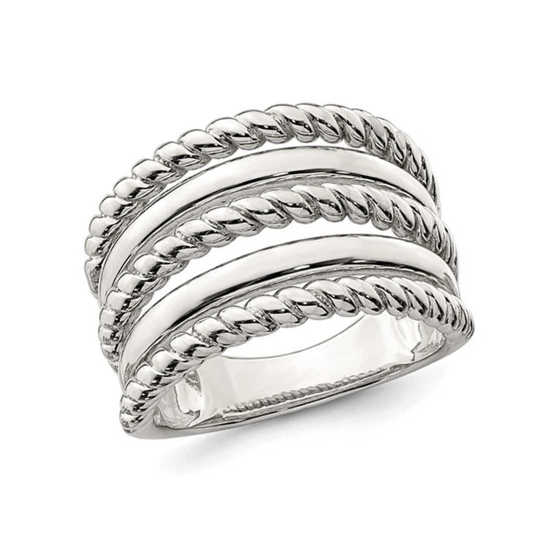 Sterling Silver Polished Ring with Tri-Twist Design Image 1