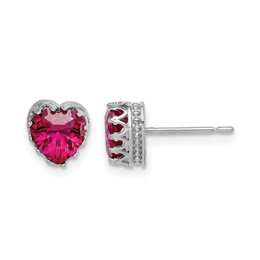 2.00 Carats (ctw) Lab-Created Ruby Heart Earrings in 10K White Gold Image 1