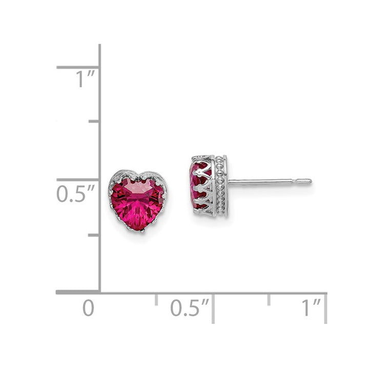 2.00 Carats (ctw) Lab-Created Ruby Heart Earrings in 10K White Gold Image 4