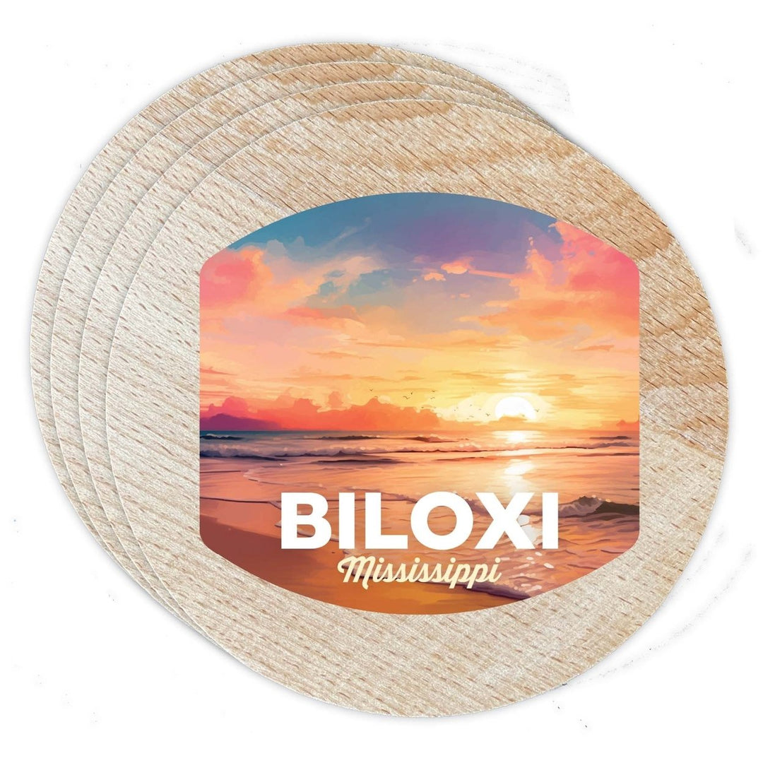 Biloxi Mississippi Design B Souvenir Coaster Wooden 3.5 x 3.5-Inch 4 Pack Image 1