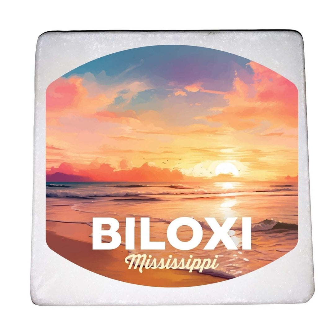 Biloxi Mississippi Design B Souvenir 4x4-Inch Coaster Marble 4 Pack Image 1