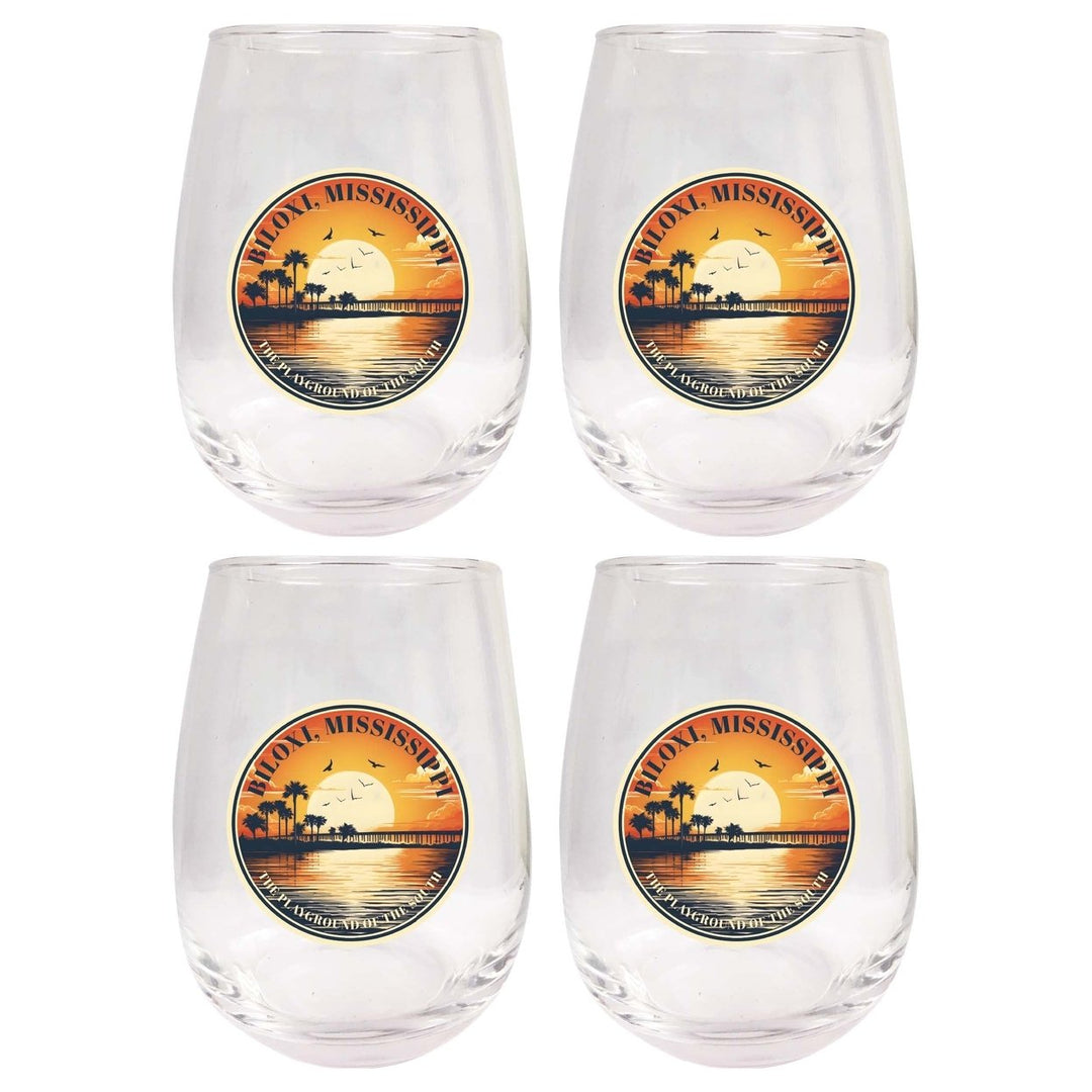 Biloxi Mississippi Design A Souvenir 15 oz Stemless Wine Glass 4-Pack Image 1