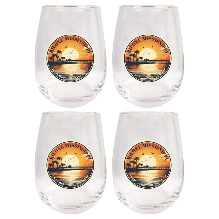 Biloxi Mississippi Design A Souvenir 15 oz Stemless Wine Glass 4-Pack Image 1