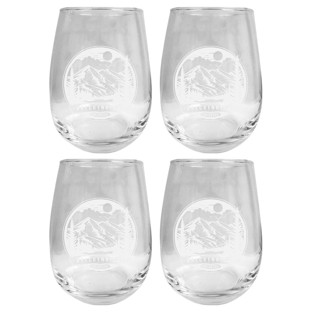 Brekenridge Colorado Souvenir 15 oz Engraved Stemless Wine Glass 4-Pack Image 1