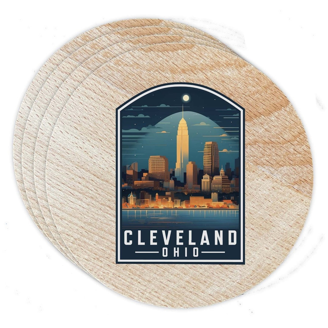 Cleveland Ohio Design A Souvenir Coaster Wooden 3.5 x 3.5-Inch 4 Pack Image 1