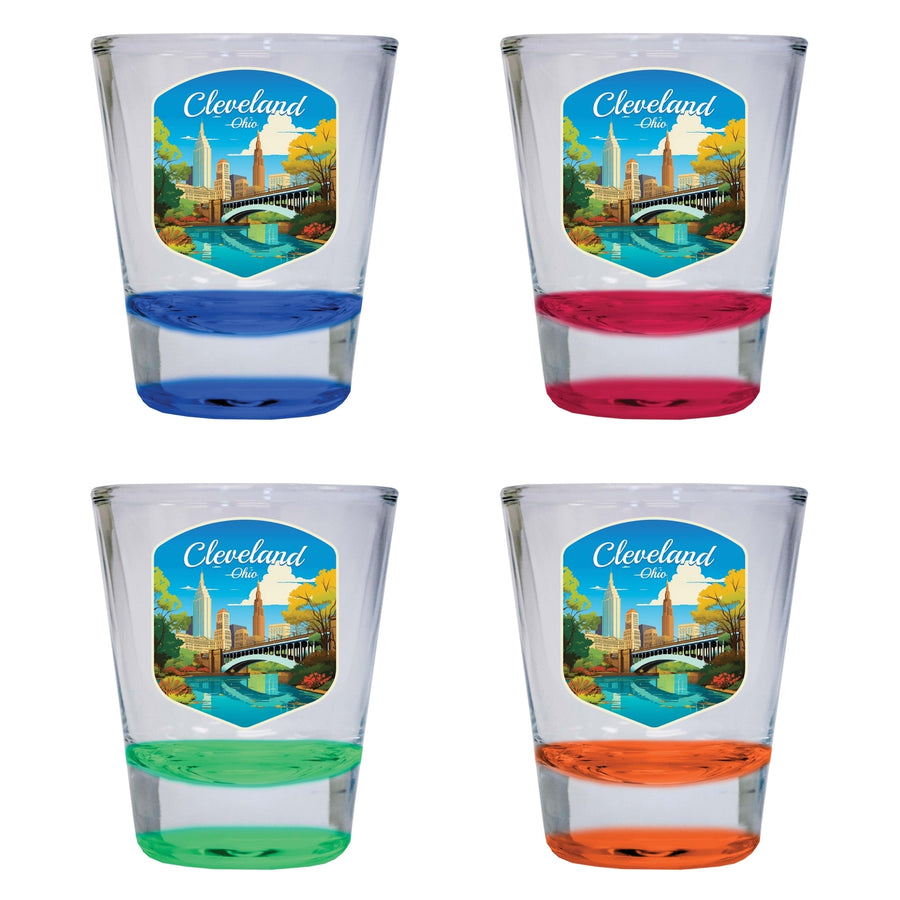 Cleveland Ohio Design B Souvenir 2 Ounce Shot Glass Round 4-Pack Multicolor Image 1