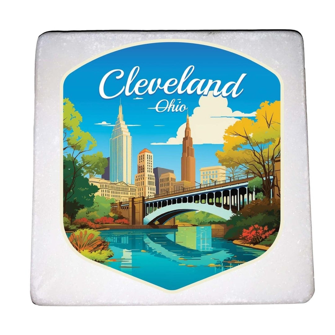 Cleveland Ohio Design B Souvenir 4x4-Inch Coaster Marble 4 Pack Image 1