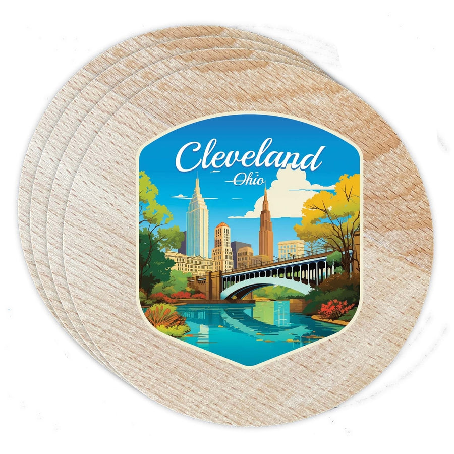 Cleveland Ohio Design B Souvenir Coaster Wooden 3.5 x 3.5-Inch 4 Pack Image 1