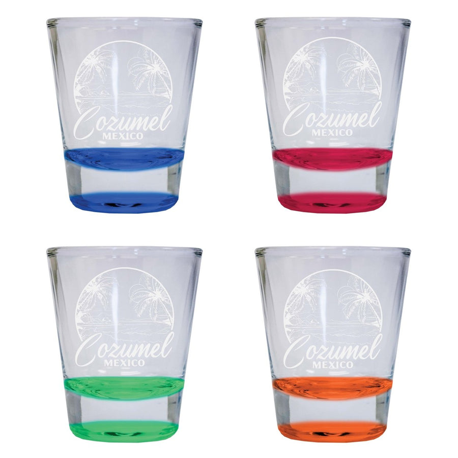 Cozumel Mexico Souvenir 2 Ounce Engraved Shot Glass Round 4-Pack Multicolor Image 1