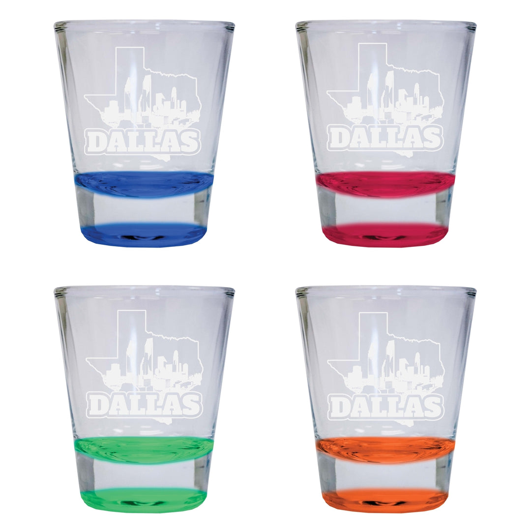 Dallas Texas Souvenir 2 Ounce Engraved Shot Glass Round 4-Pack Multicolor Image 1