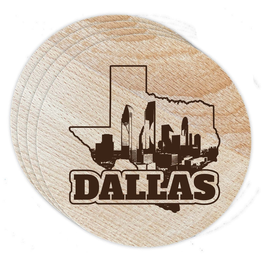 Dallas Texas Souvenir Etched Coaster Wooden 3.5 x 3.5-Inch 4 Pack Image 1