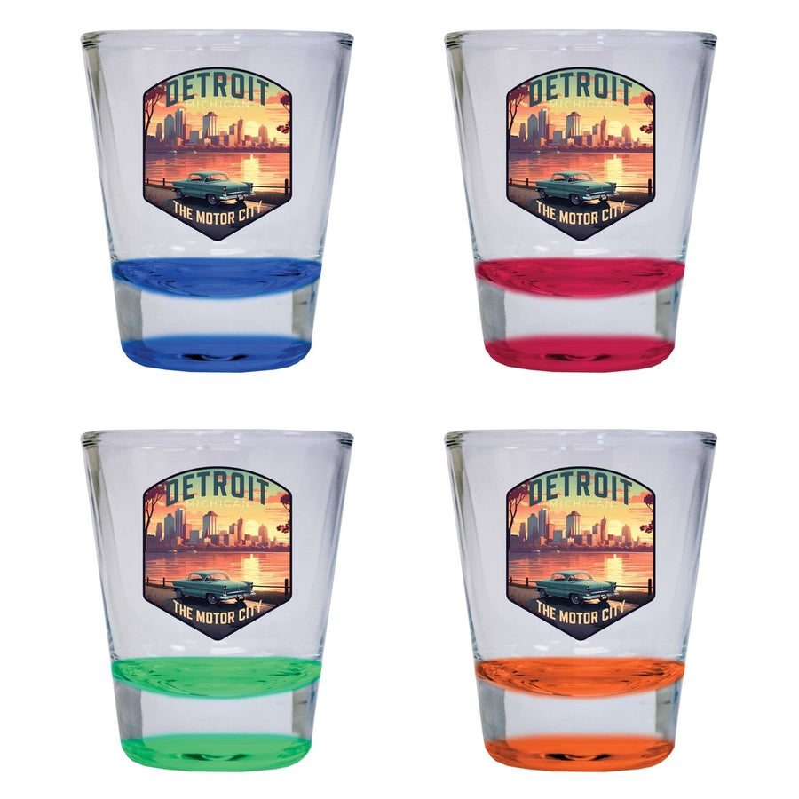 Detroit Michigan Design A Souvenir 2 Ounce Shot Glass Round 4-Pack Multicolor Image 1