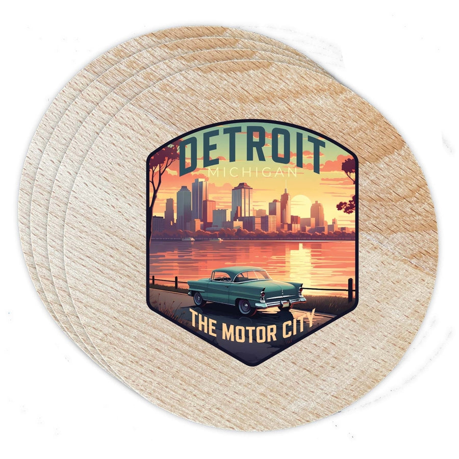 Detroit Michigan Design A Souvenir Coaster Wooden 3.5 x 3.5-Inch 4 Pack Image 1