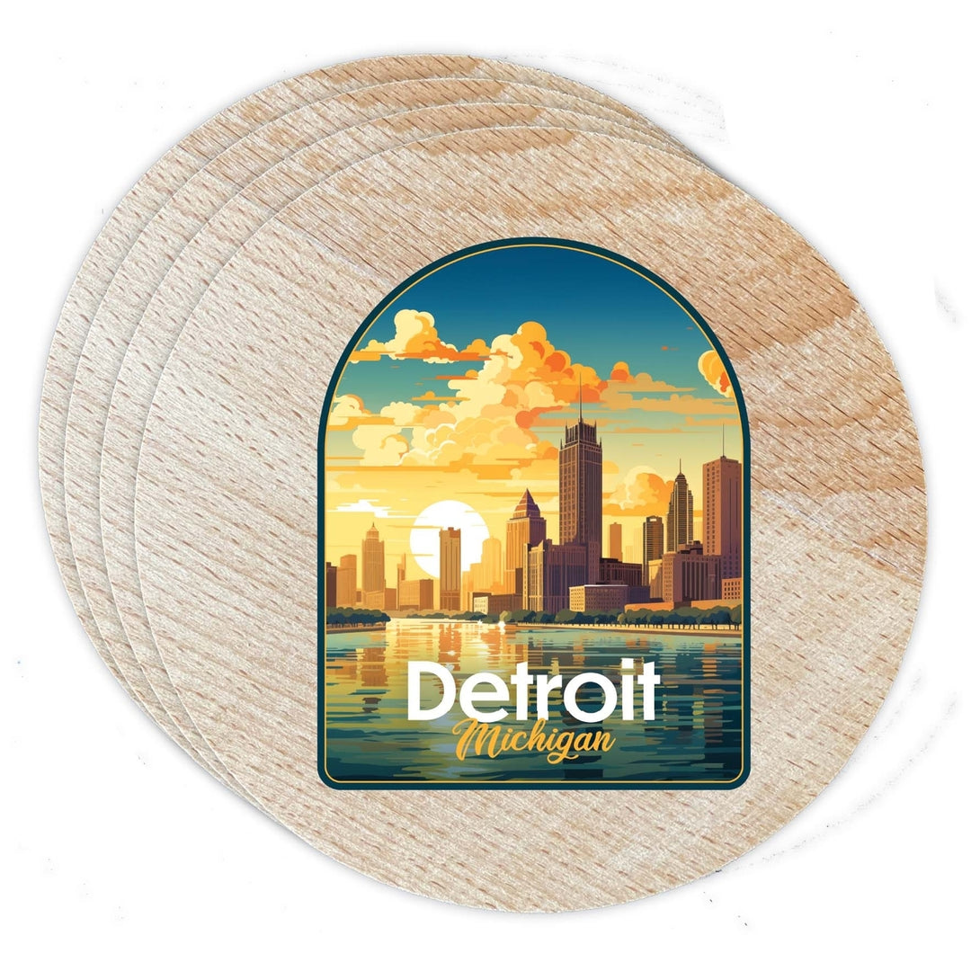 Detroit Michigan Design B Souvenir Coaster Wooden 3.5 x 3.5-Inch 4 Pack Image 1