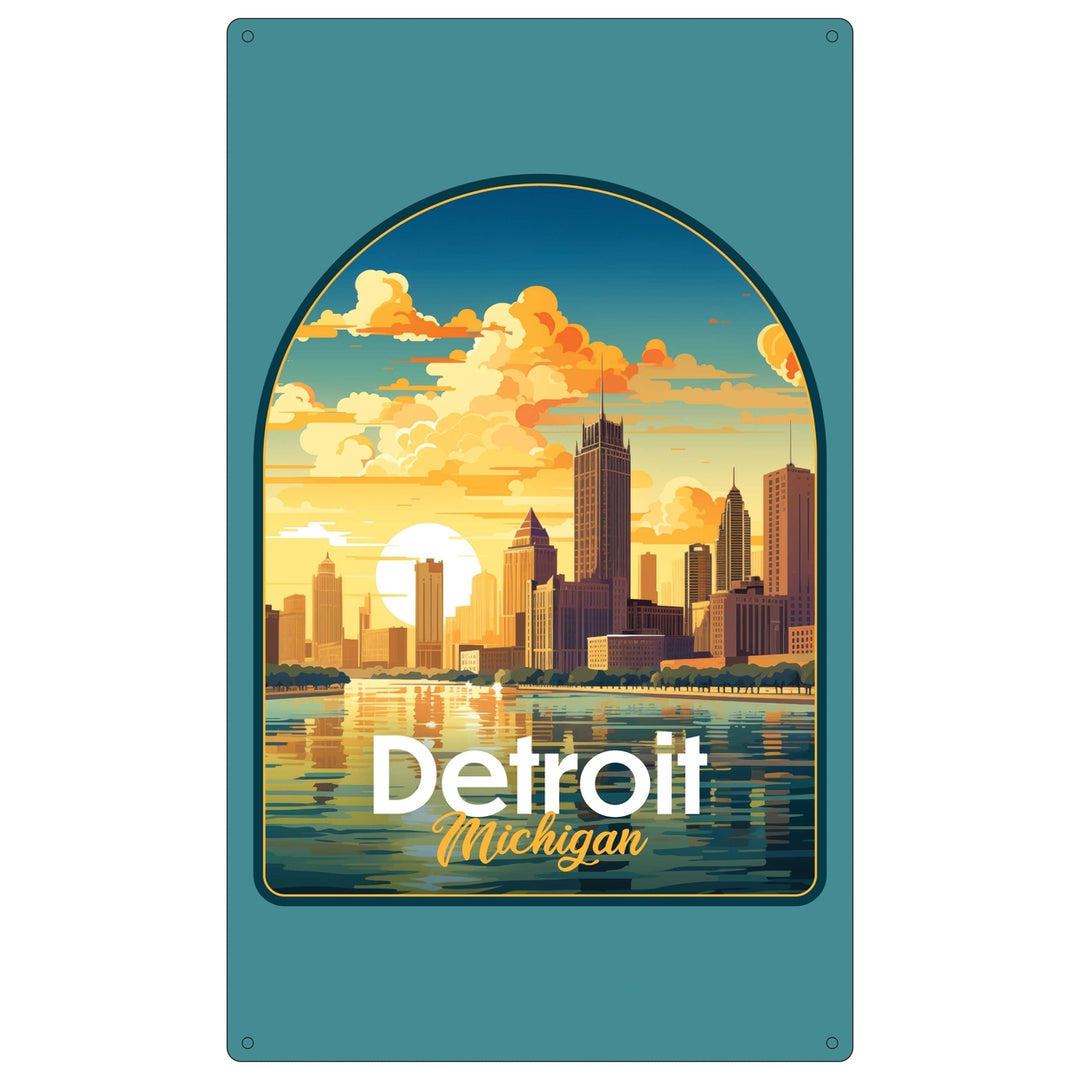 Detroit Michigan Design B Souvenir Metal Sign 9 x 15 Image 1