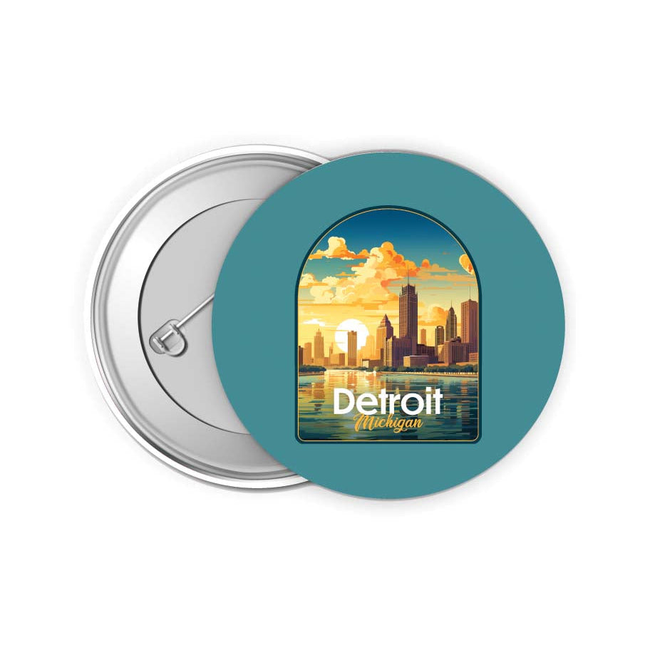 Detroit Michigan Design B Souvenir Small 2-Inch Button Pin 4 Pack Image 1