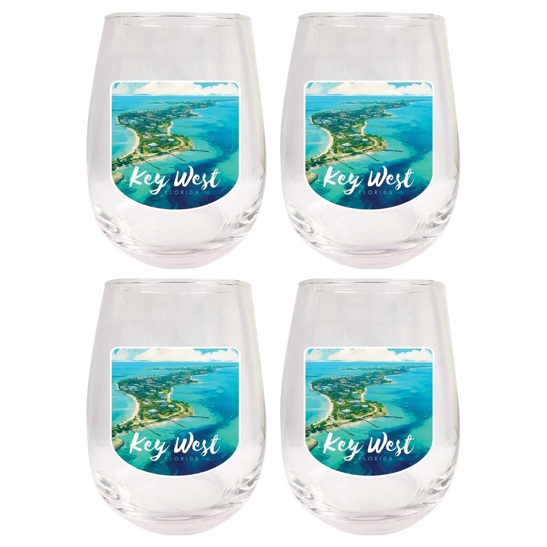 Key West Florida Design A Souvenir 15 oz Stemless Wine Glass 4-Pack Image 1