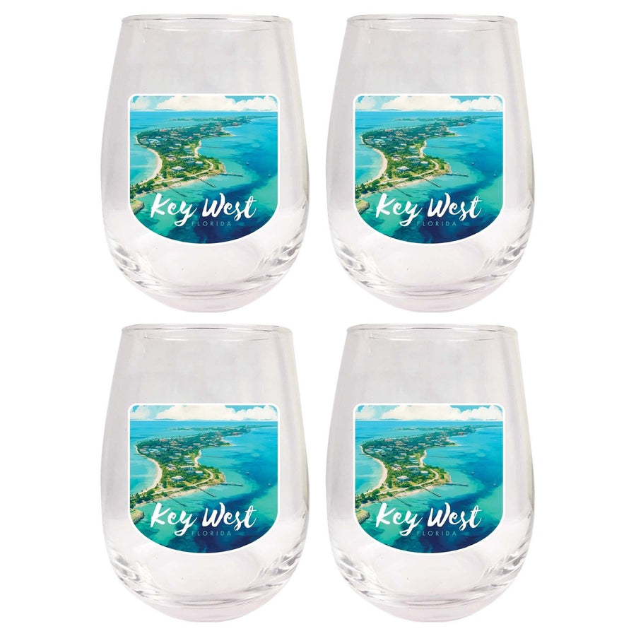 Key West Florida Design A Souvenir 15 oz Stemless Wine Glass 4-Pack Image 1