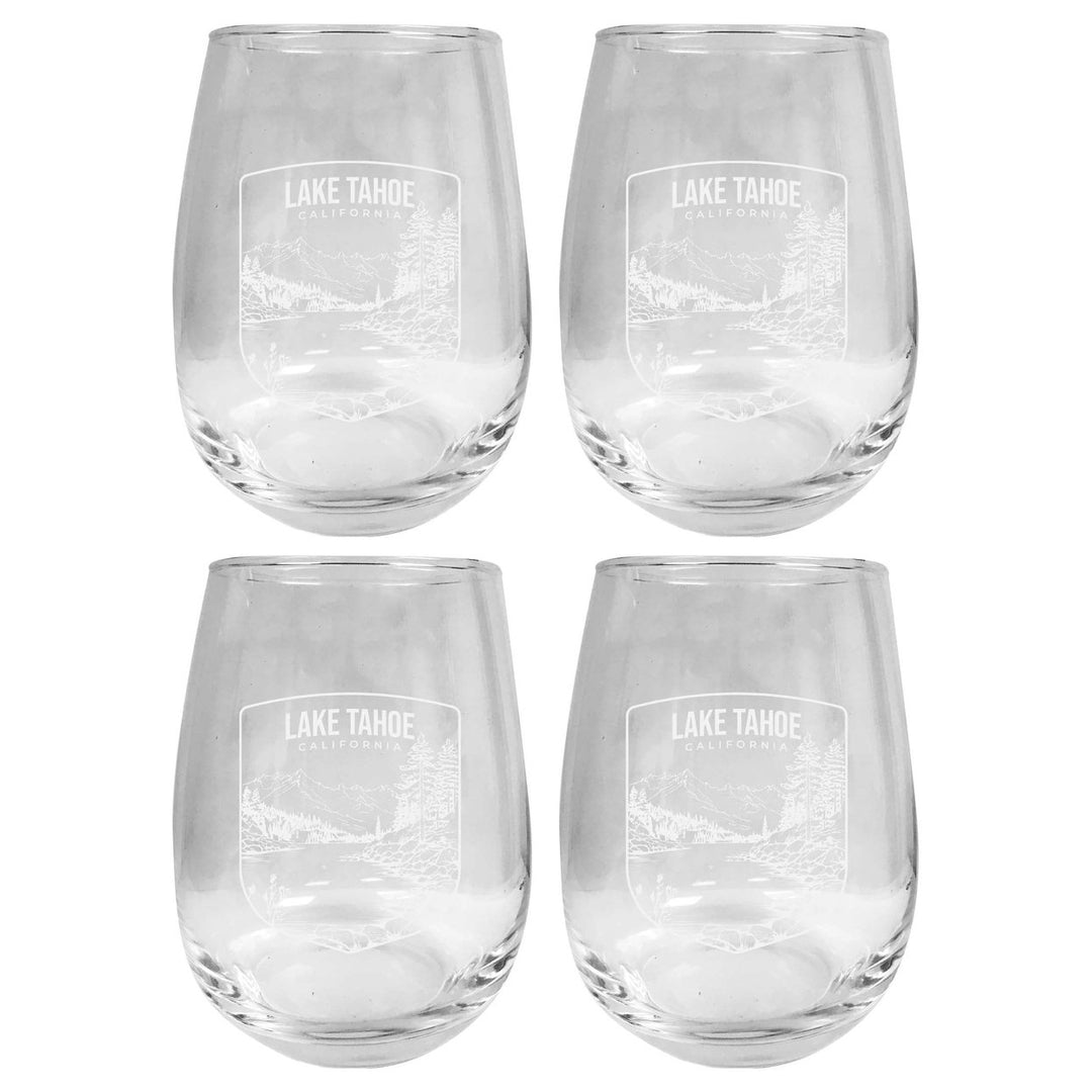 Lake Tahoe California Souvenir 15 oz Engraved Stemless Wine Glass 4-Pack Image 1