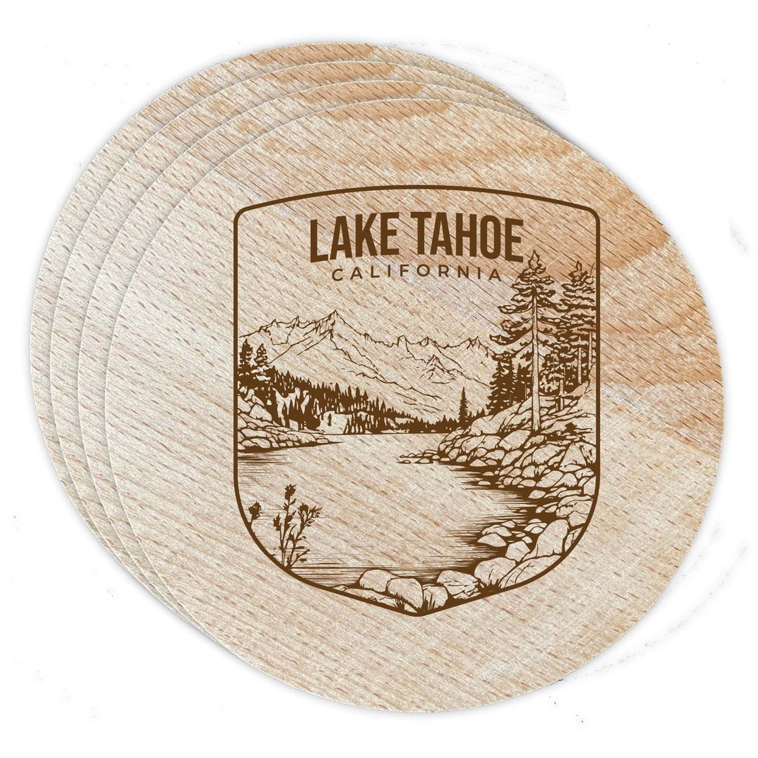 Lake Tahoe Califonia Souvenir Etched Coaster Wooden 3.5 x 3.5-Inch 4 Pack Image 1