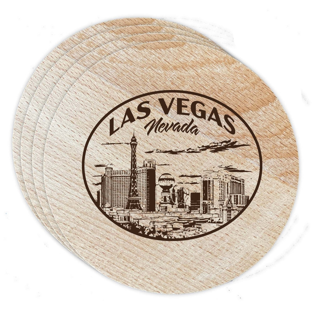 Las Vegas Nevada Souvenir Etched Coaster Wooden 3.5 x 3.5-Inch 4 Pack Image 1