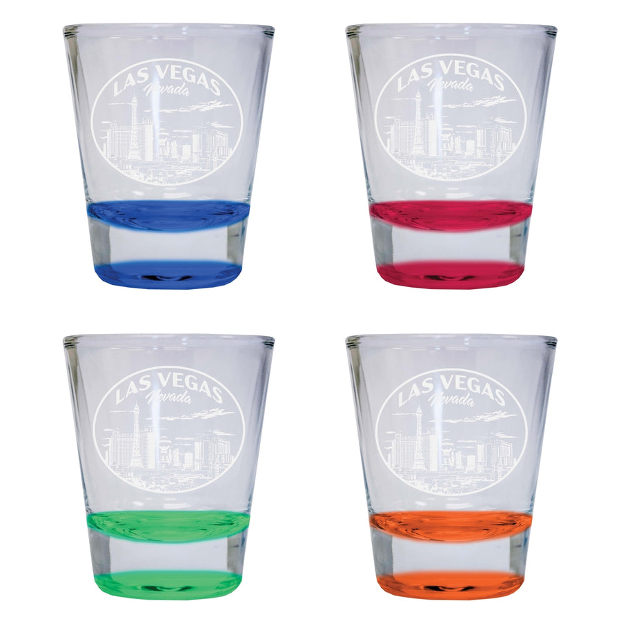 Las Vegas Nevada Souvenir 2 Ounce Engraved Shot Glass Round 4-Pack Multicolor Image 1