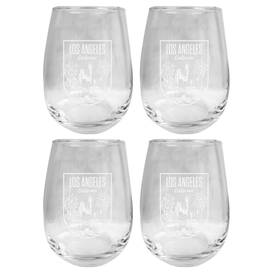 Los Angeles California Engraving 2 Souvenir 15 oz Engraved Stemless Wine Glass 4-Pack Image 1