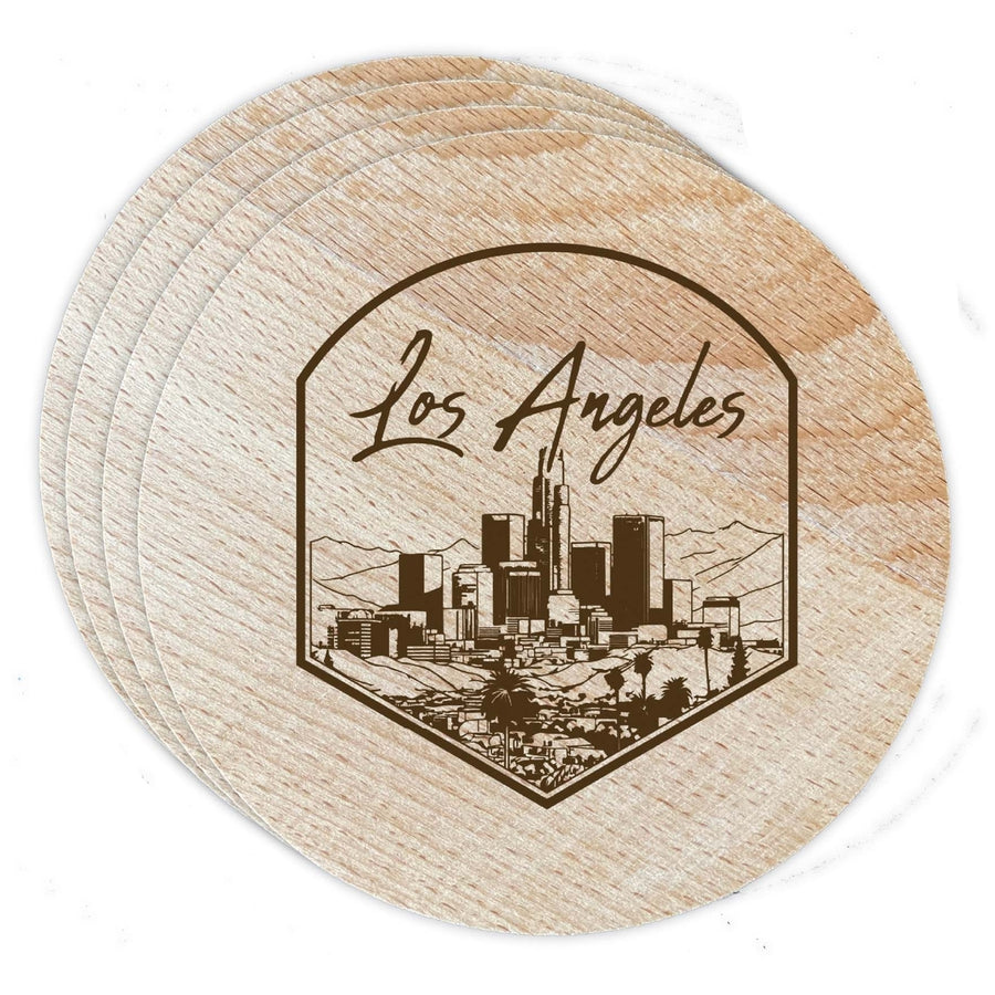 Los Angeles California Engraving 1 Souvenir Etched Coaster Wooden 3.5 x 3.5-Inch 4 Pack Image 1