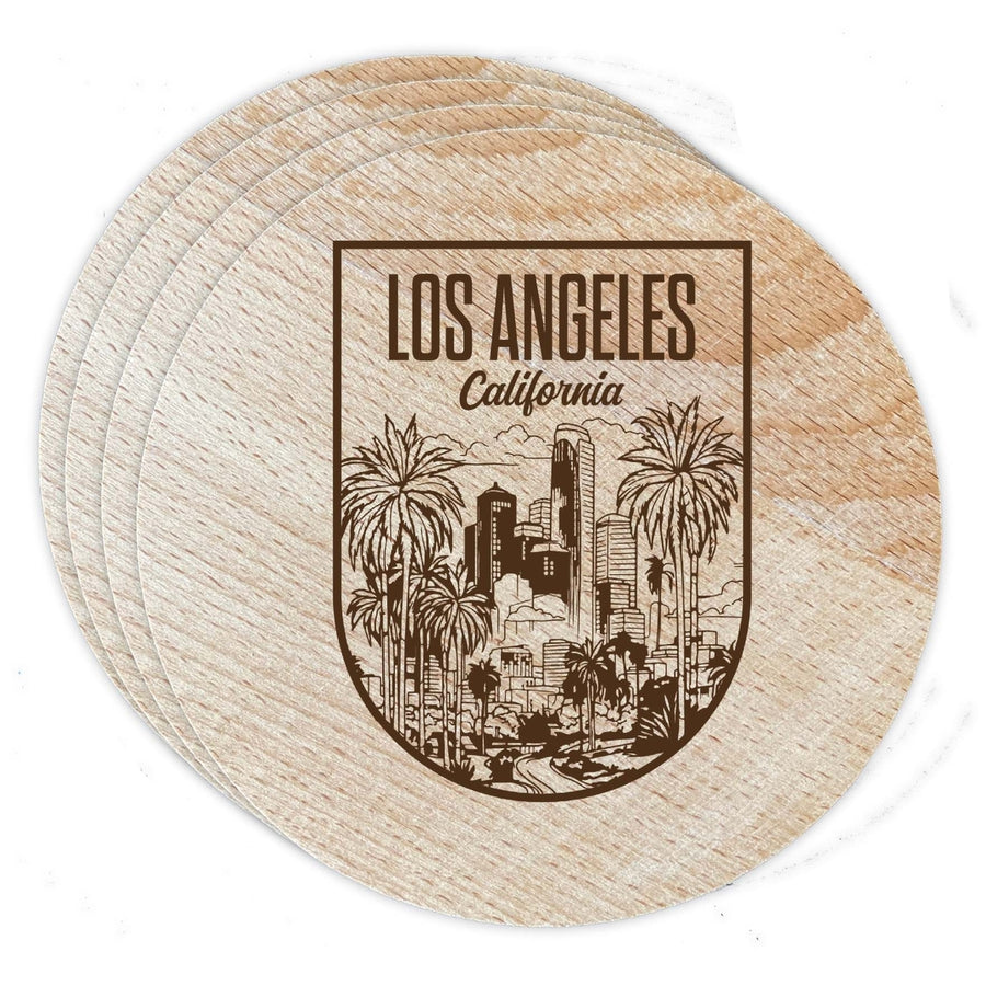 Los Angeles California Engraving 2 Souvenir Etched Coaster Wooden 3.5 x 3.5-Inch 4 Pack Image 1