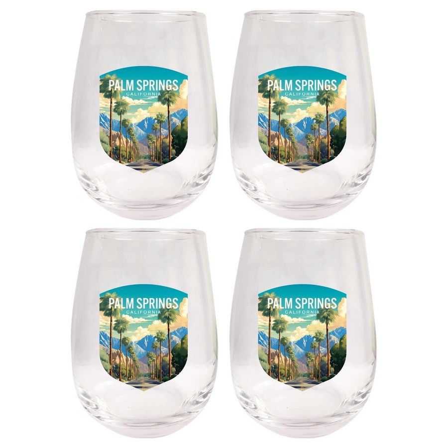 Palm Springs California Design A Souvenir 15 oz Stemless Wine Glass 4-Pack Image 1