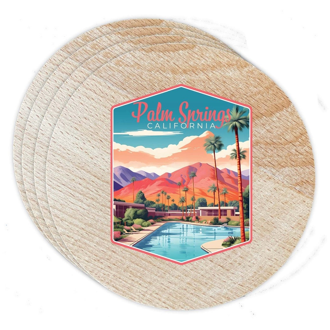 Palm Springs California Design B Souvenir Coaster Wooden 3.5 x 3.5-Inch 4 Pack Image 1