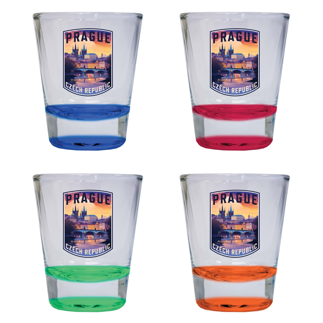 Prague Czech Republic Design B Souvenir 2 Ounce Shot Glass Round 4-Pack Multicolor Image 1