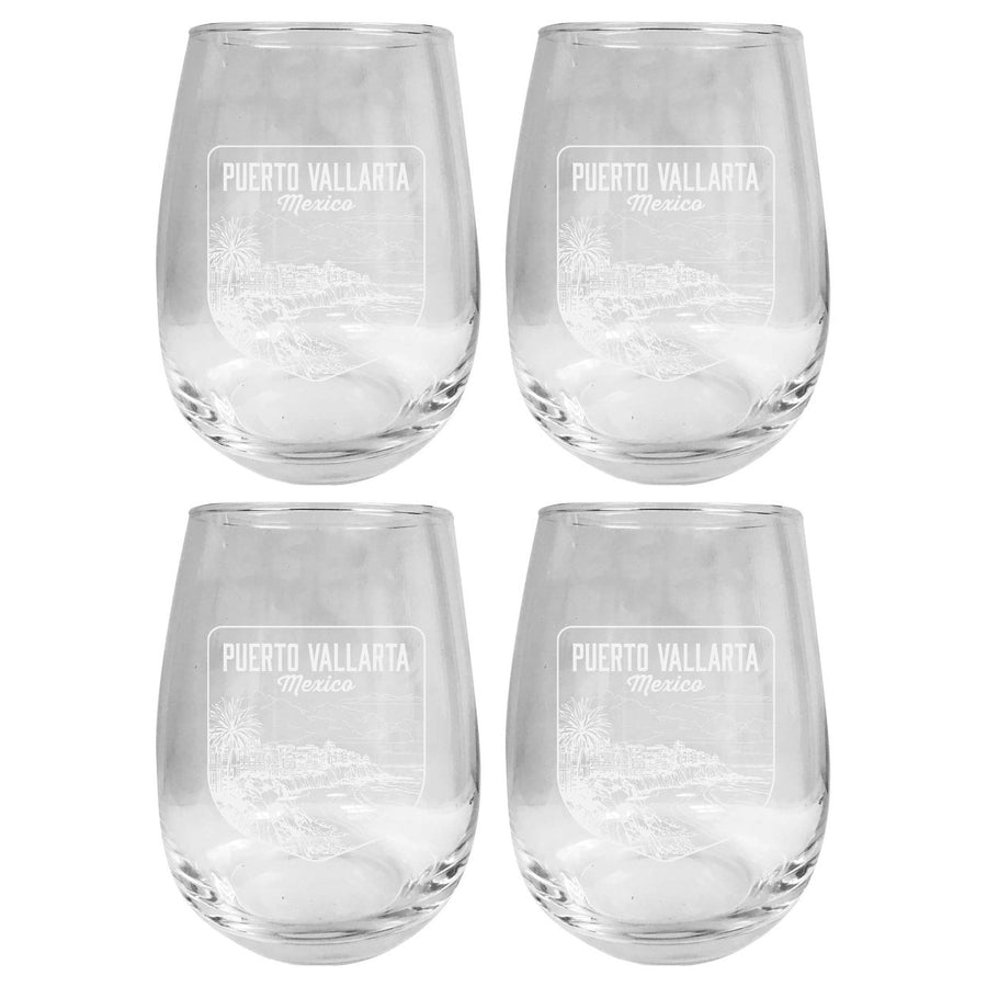 Puerto Vallarta Mexico Souvenir 15 oz Engraved Stemless Wine Glass 4-Pack Image 1