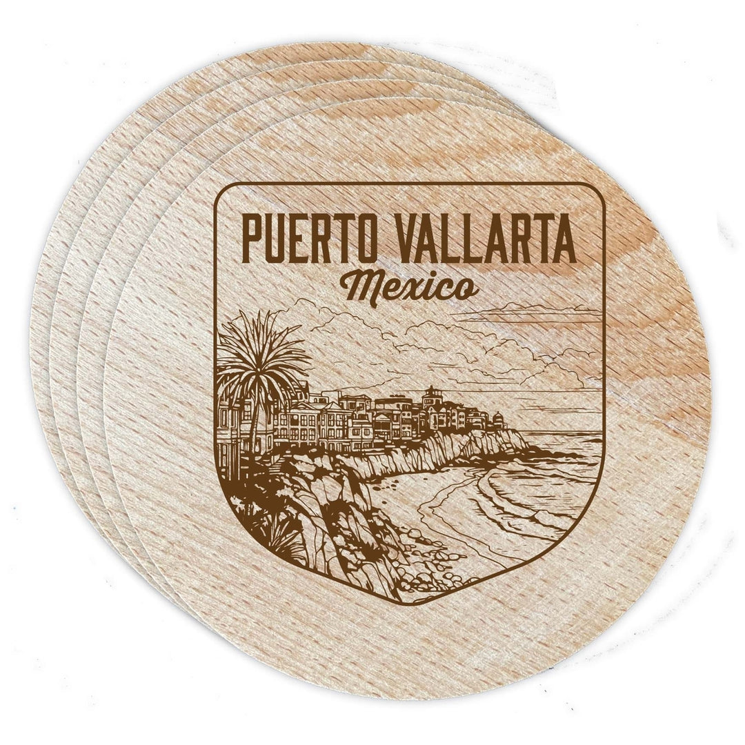 Puerto Vallarta Mexico Souvenir Etched Coaster Wooden 3.5 x 3.5-Inch 4 Pack Image 1