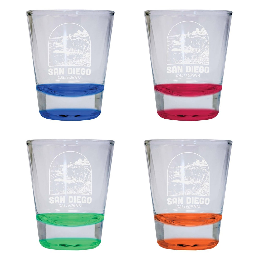 San Diego California Souvenir 2 Ounce Engraved Shot Glass Round 4-Pack Multicolor Image 1