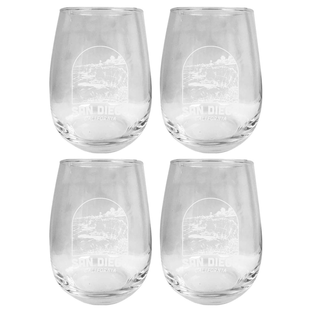 San Diego California Souvenir 15 oz Engraved Stemless Wine Glass 4-Pack Image 1