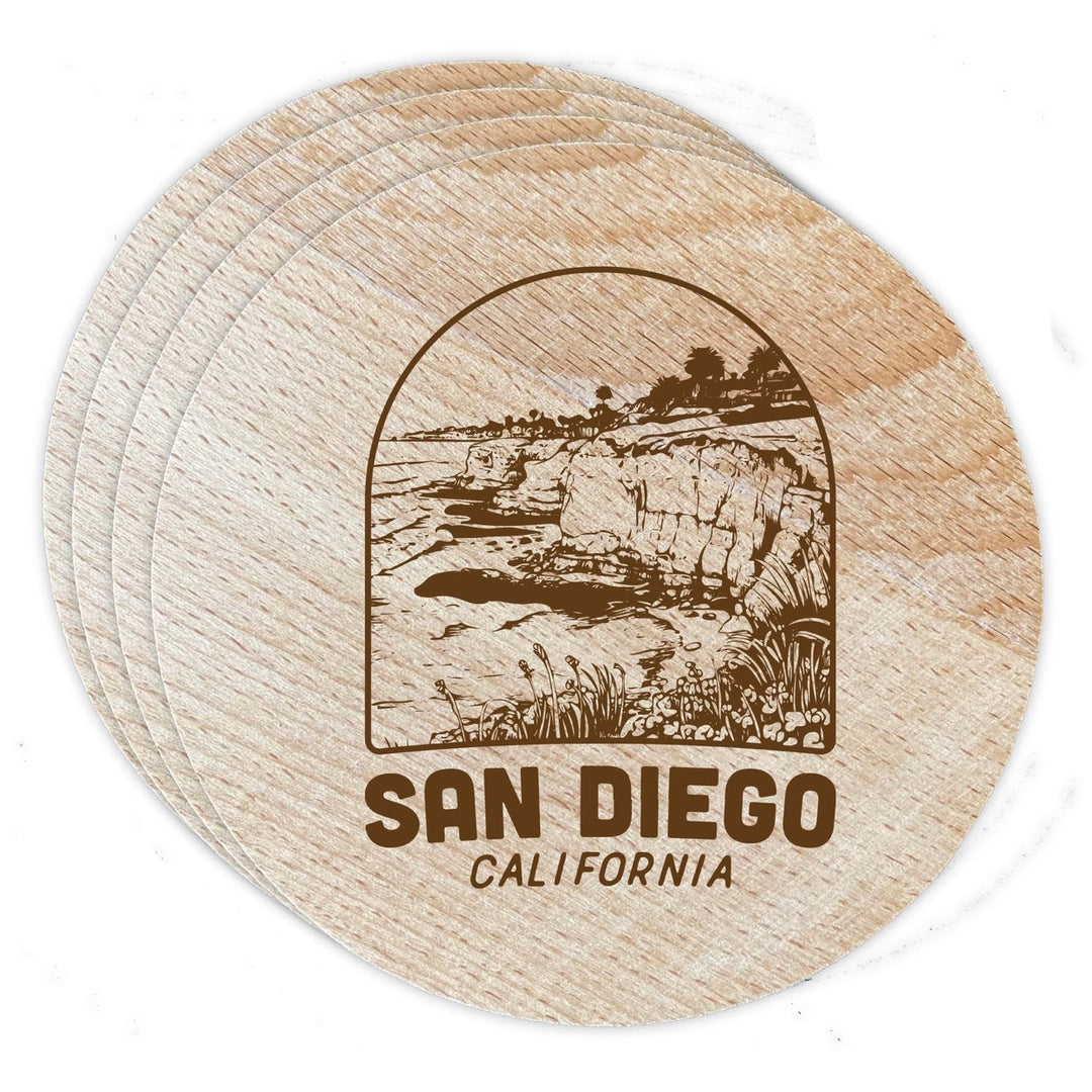 San Diego California Souvenir Etched Coaster Wooden 3.5 x 3.5-Inch 4 Pack Image 1